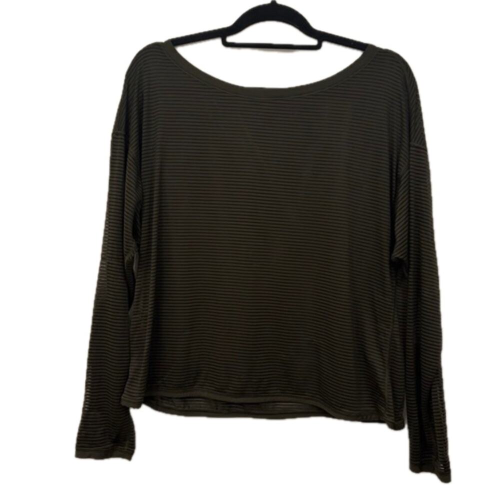 Lululemon Lean In Long Sleeve Striped Sheer‎ Mesh Top Size 8 Green
